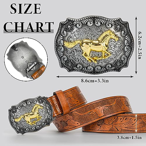 Image of UTOWO Western PU-Leather Cowboy Buckle Belt for Men and Women Jeans Engraved Floral Longhorn Bull Buckle Belt (25-38 inch waist)