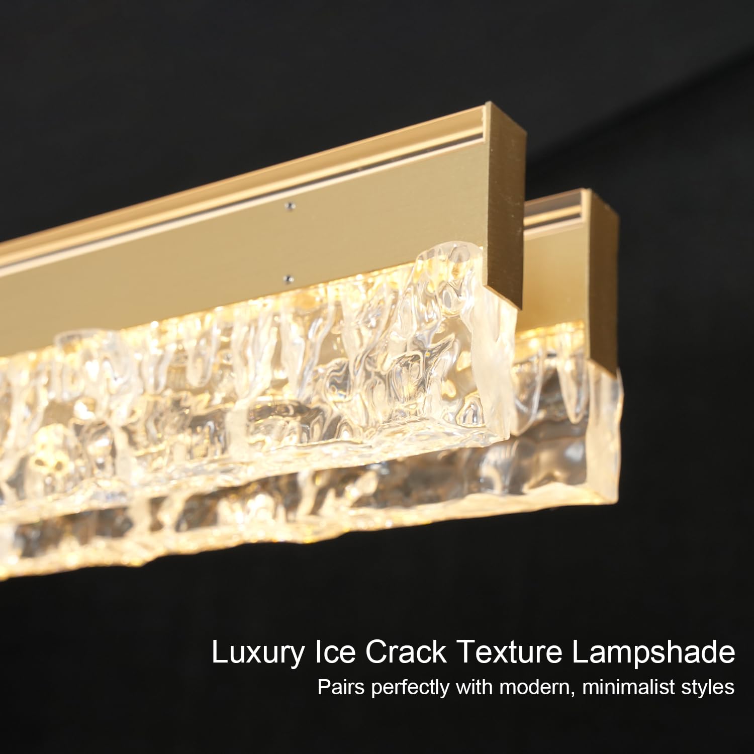 Goldene LED Pendelleuchte Moderner Kronleuchter Linear Kristall Esstischlampe Hängend Kücheninselbeleuchtung Minimalistische Dimmbare Deckenleuchte für Esszimmer mit Fernbedienung