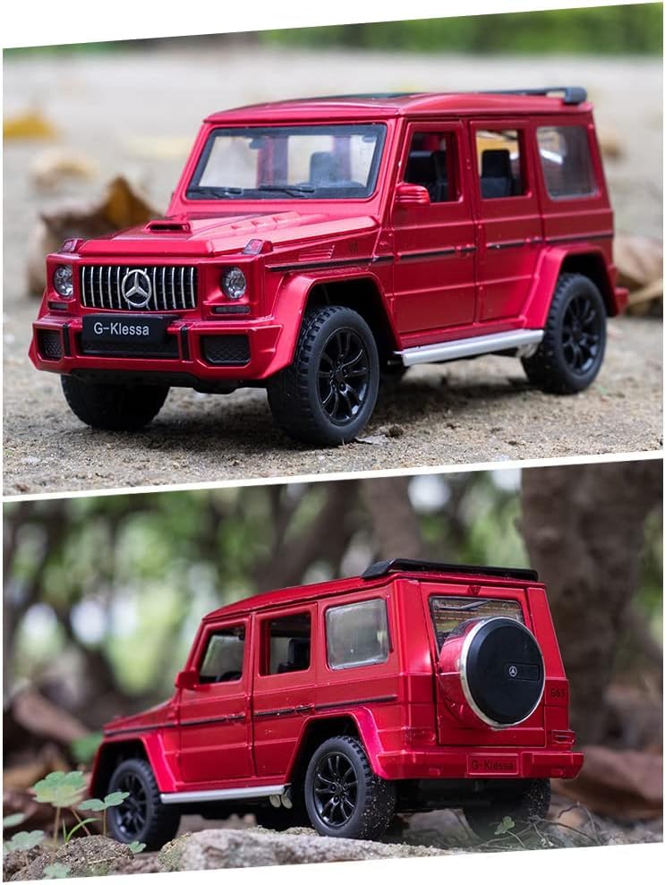 Image of 1:32 Scale Car Model Compatible Collectible Benz G63 AMG Diecast Toy Vehicle, Zinc Alloy Pull Back Toy Car with Sound and Light for Adults, Boys, and Girls (Red)