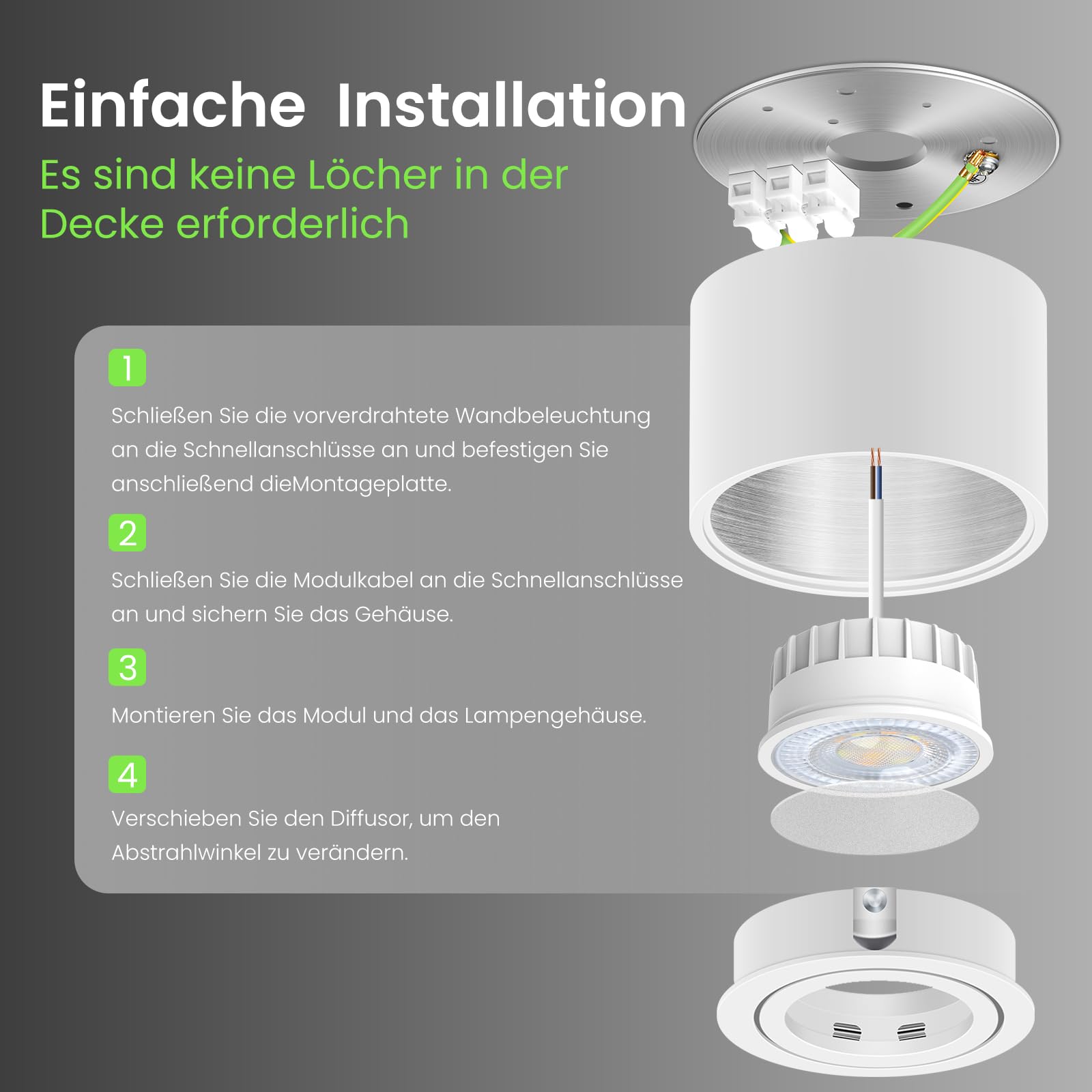 ALUSSO LED Aufbauspot Weiß, 6W 540LM Dimmbar, 3er-Pack 3CCT Deckenspots