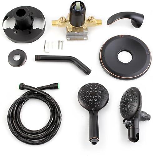 Miniatura 6 de Juego de grifo de ducha de bronce aceitado mezclador de lluvia para baño, sistema de cabezal de ducha doble, accesorio de ducha montado en la pared,