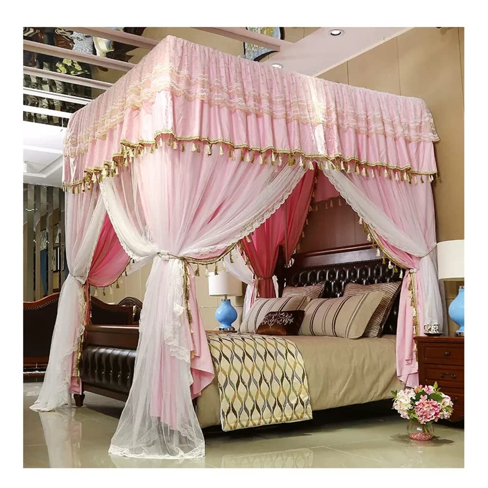 Double Bed Canopy Mosquito Net, 4 Corner Post European Bed Curtain with Bracket, Girl's Room Princess Room Bedroom Decor