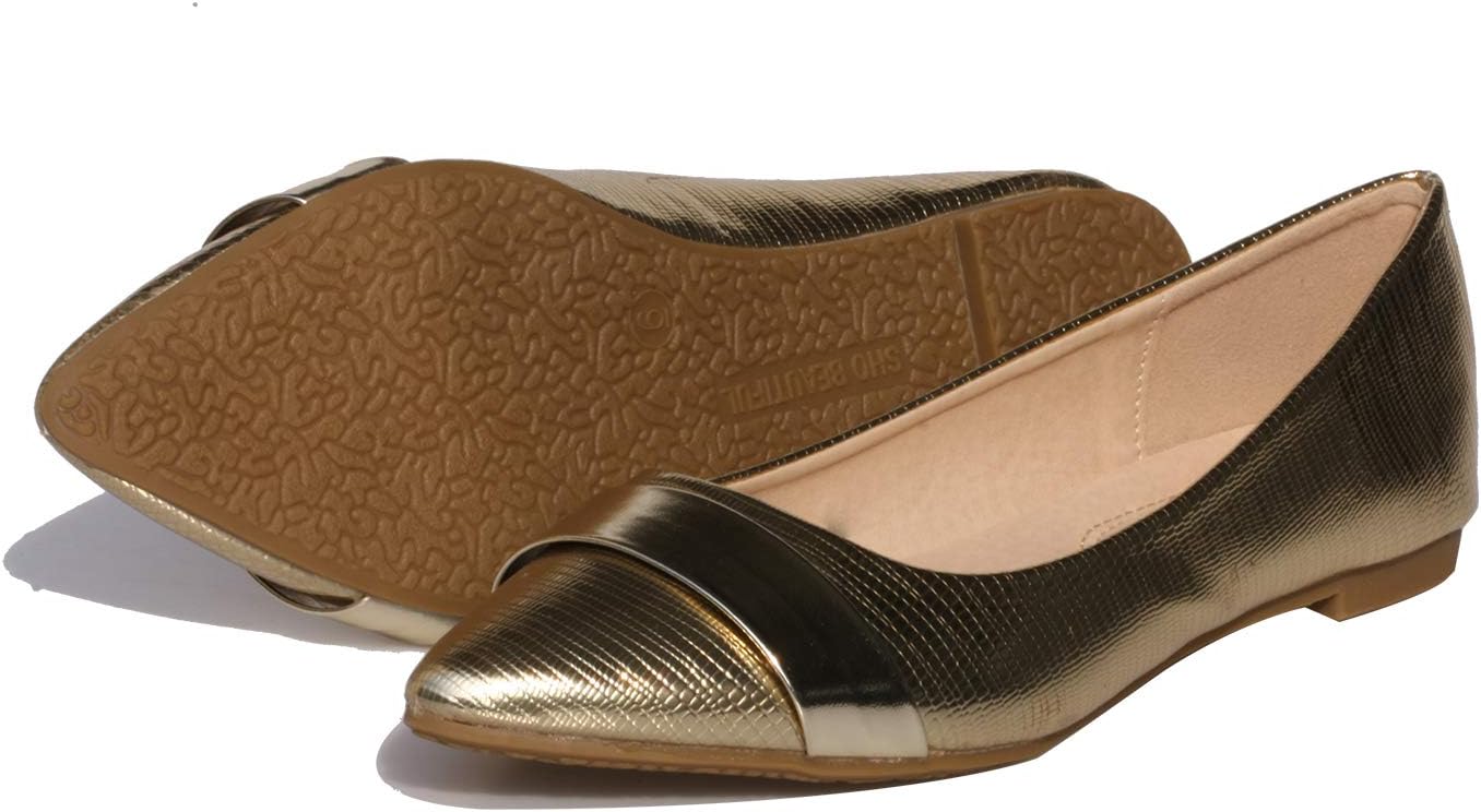 Women’s Slip on Flats Pointy Toe Boat Band Decor Patent Leather Wedding Ballet Shoe