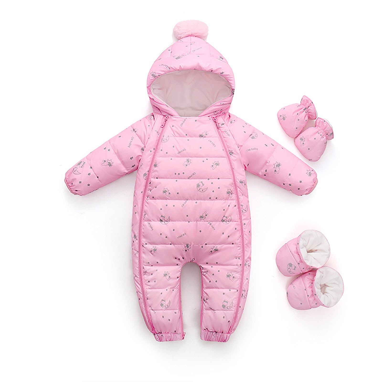 Newborn Baby Boys Girls Snowsuit Romper Winter Coat Infant Warm Hooded Jumpsuit Snow Suit with Gloves (Pink, 0-3 Months)