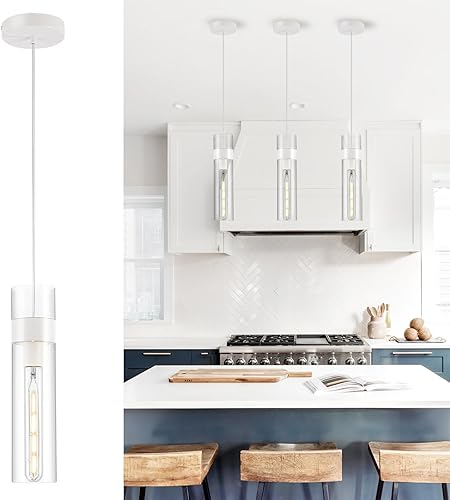 Miniatura 13 de Paquete de 3 luces colgantes negras para isla de cocina (bombillas incluidas), lámpara colgante de cristal moderna ajustable sobre la isla, lámparas