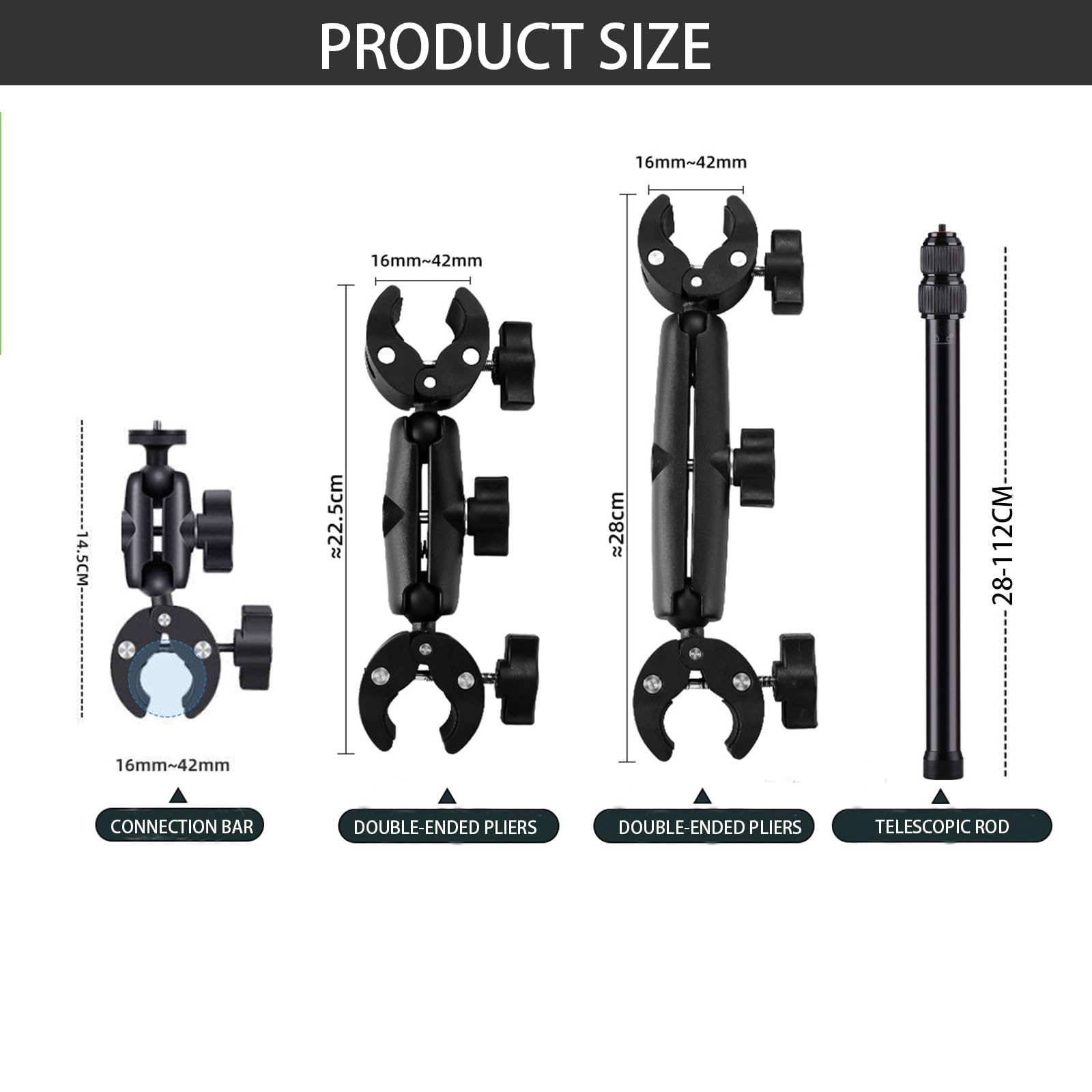 NEWFUN Supporto per Videocamera, Accessorio per insta360 x4, Kit per Moto per insta360 x4, X3, X2 Rotazione di 360 Gradi, Doppio Morsetto, Supporto per Moto, Compatibile con Più Dispositivi