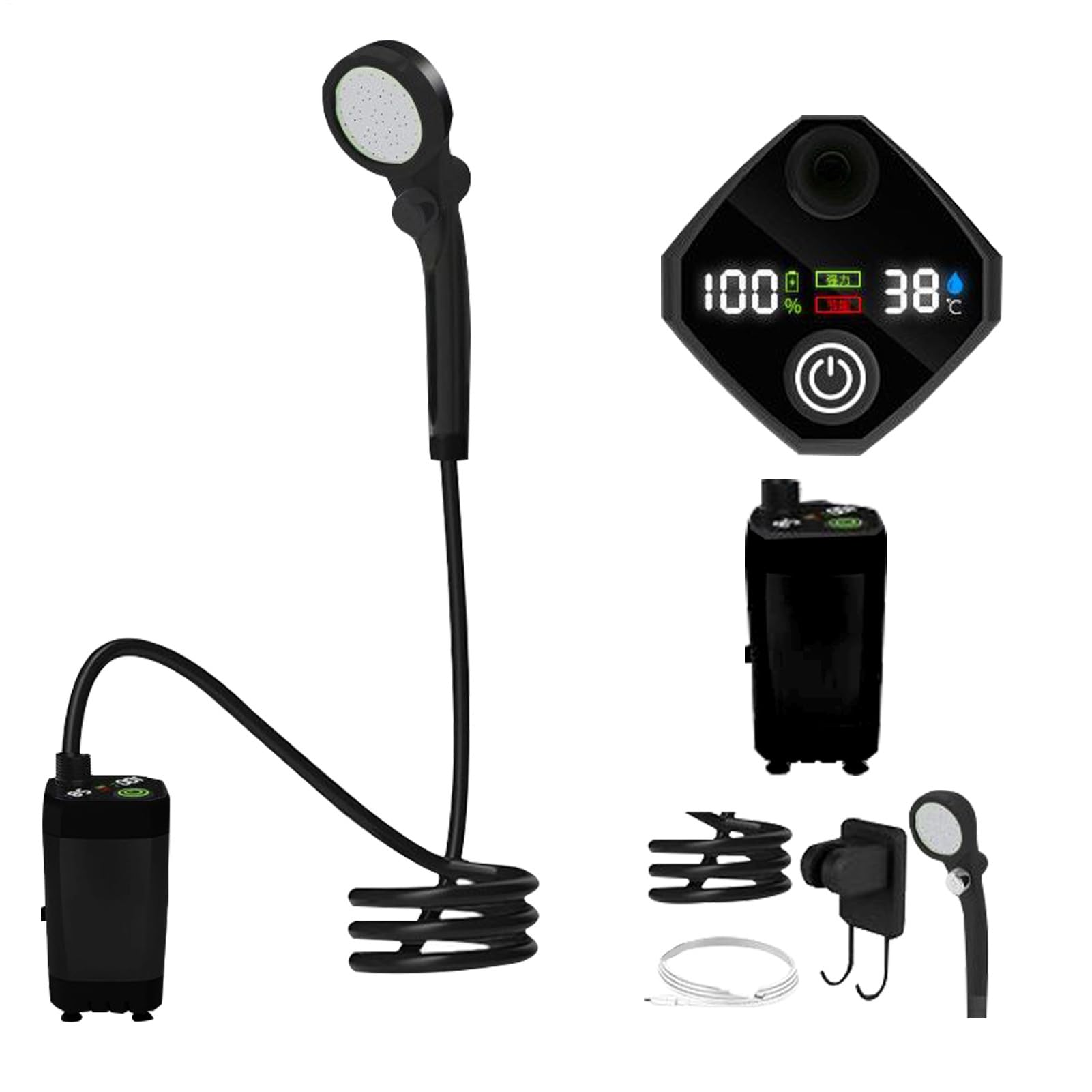 Douche de camping portable Rechargeable 3 Modes de Étanche | Douche de plage avec affichage LED Pompe Camping Extérieur, Plage, Randonnée, Trekking, Lavage Voiture, Bain Animal, Jardin