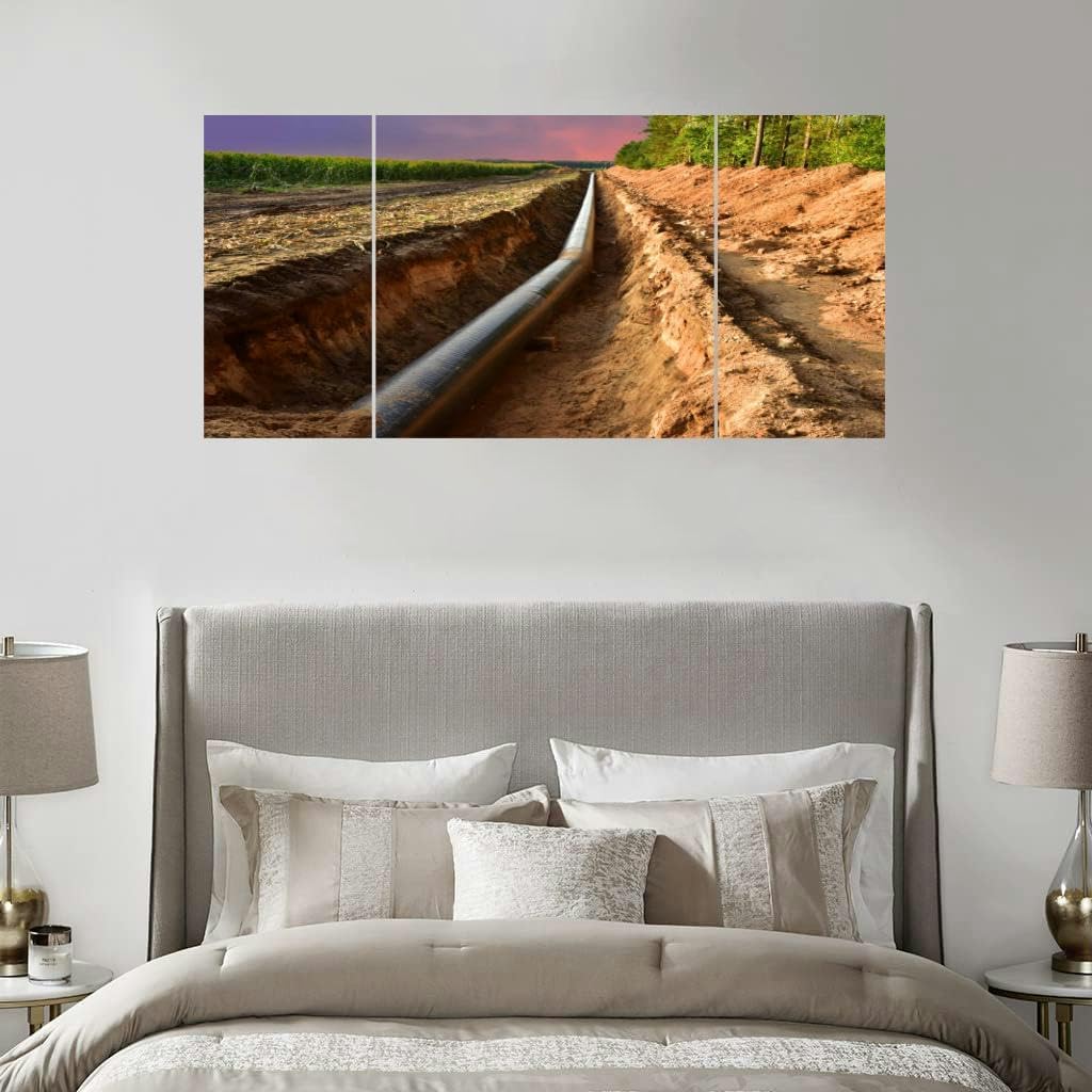 Construction Gas Pipeline Project Large Wall Art Decor Canvas Wall Art Paintings Pictures for Bedroom Above Bed Living Room Decoration Office Artwork 3 Piece
