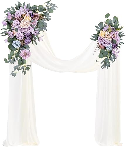 Lucky flower Kit de botín de flores artificiales, 2 piezas, arco de flores, kit de boda, 2 piezas, decoración de boda, flor de tela blanca drapeada