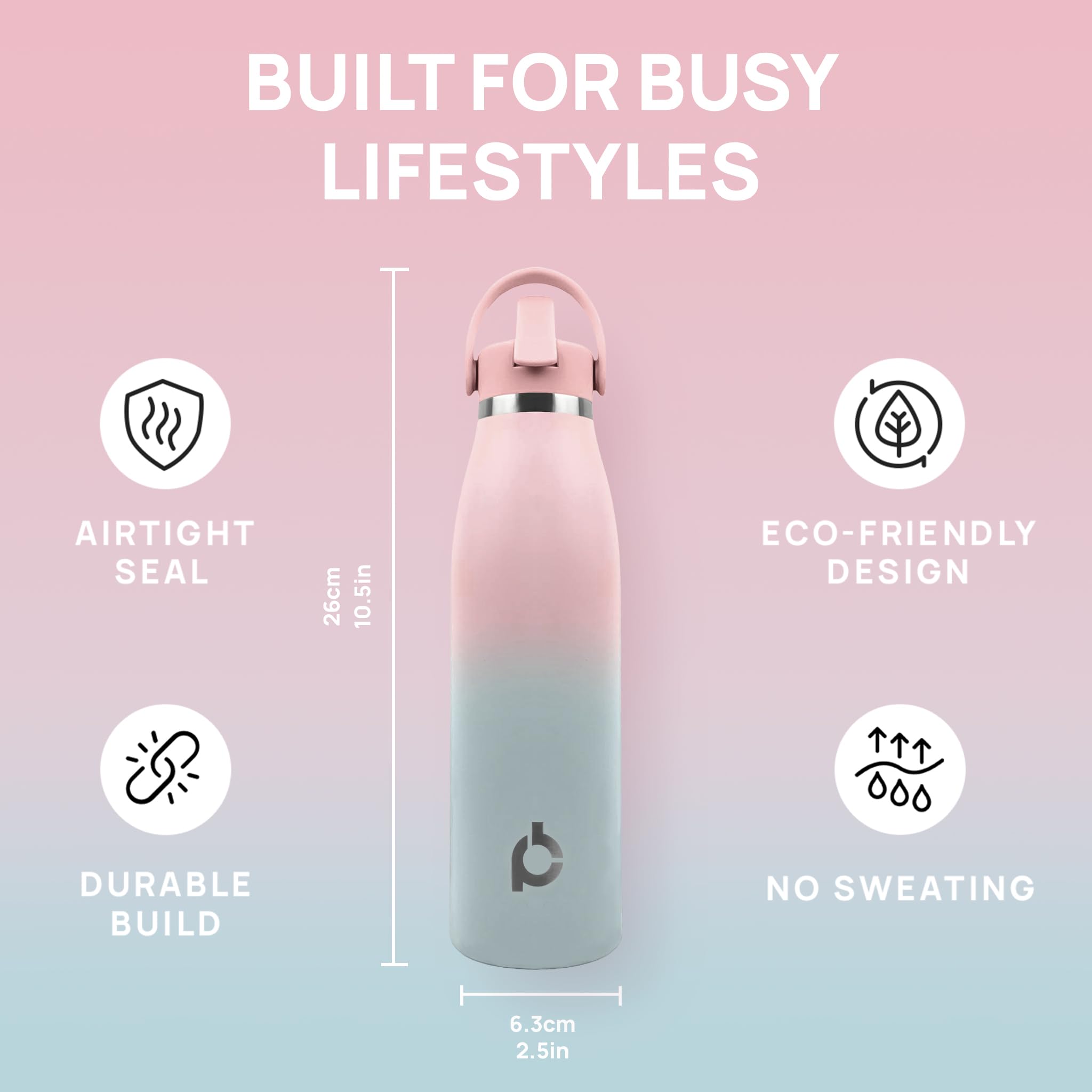 Positive Bottle® Insulated Stainless Steel Water Bottle 500ml/17oz, Sunset Mist, 500 ml - Image 3