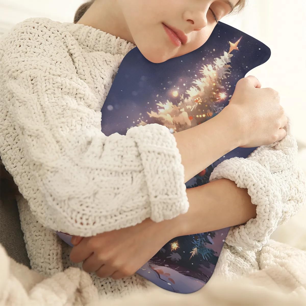 Hot Water Bottle with Soft Cover,2L Xmas Tree Hot Water Bag for Hot and Cold Compress, Hand Feet Warmer, Fantastic Tree Rubber Hot or Cold Water Bottle Halloween Christmas Decorations