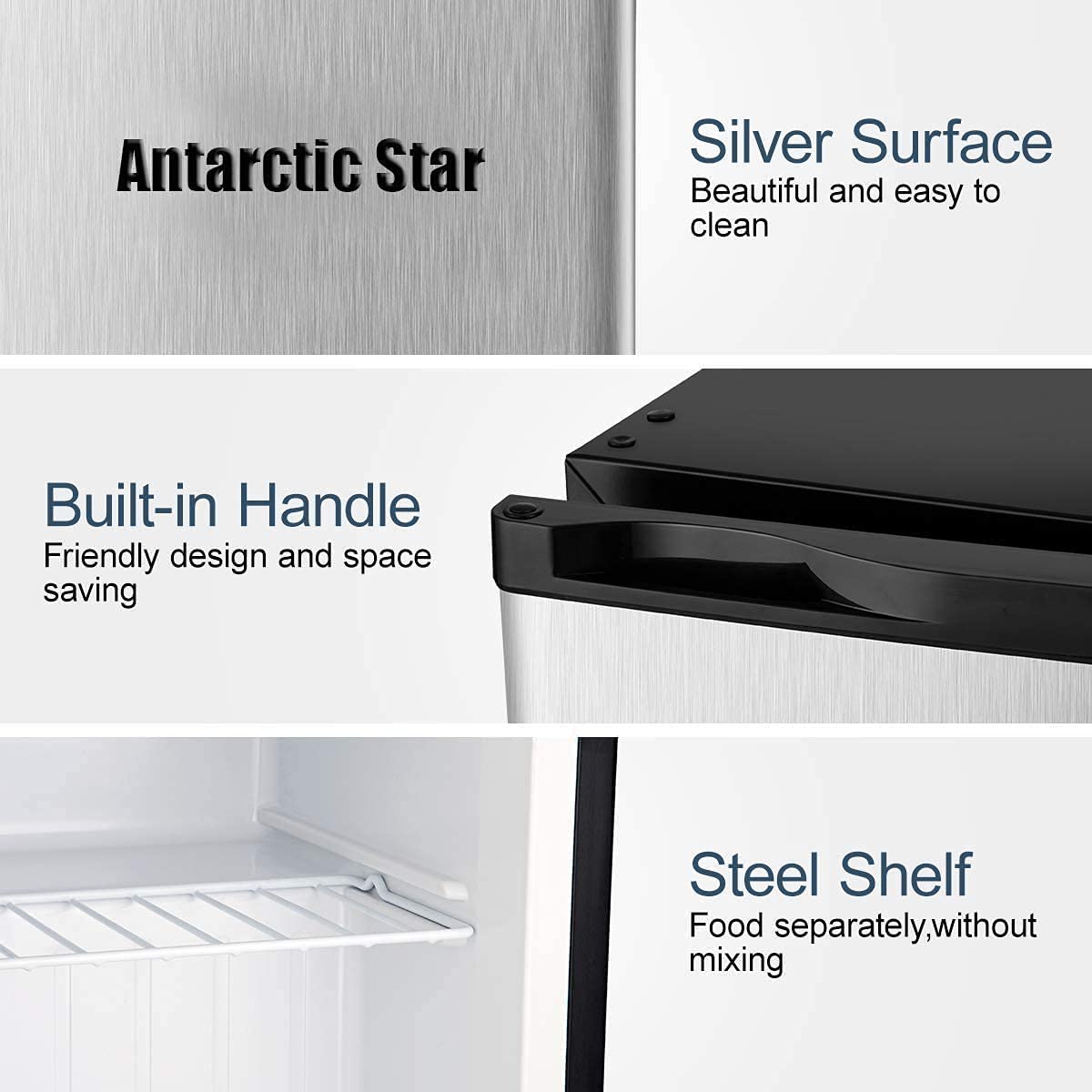 Antarctic Star Upright Freezer 1.1 Cu.Ft, Compact Mini Freezer With Reversible Single Door, Temperature Control, Removable Shelves, Small Freezer Stainless Steel For Dorms Home Office, Silver on Fridge.com - View 3