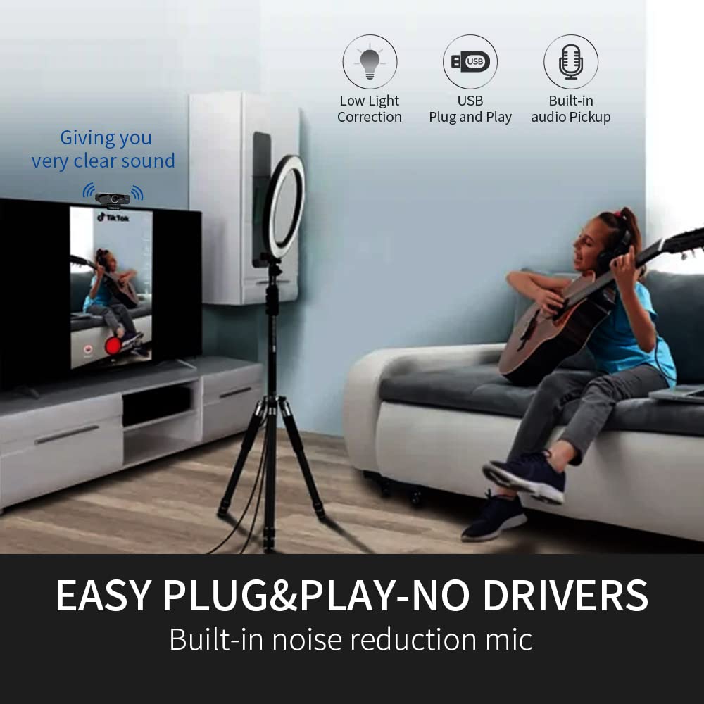 Feelworld WV207 Webcam con Micrófono 1080p/30fps Full HD USB 2.0 Computer Webcams para Transmisión en Vivo, Videollamadas, Cursos en Línea y Videoconferencias - Video Vertical