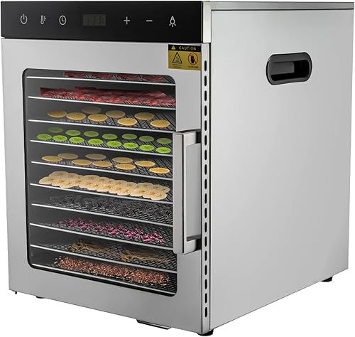 Deshidratador de alimentos, 10 bandejas de acero inoxidable, máquina secadora eléctrica de alimentos de 800 W con temporizador ajustable, para uso
