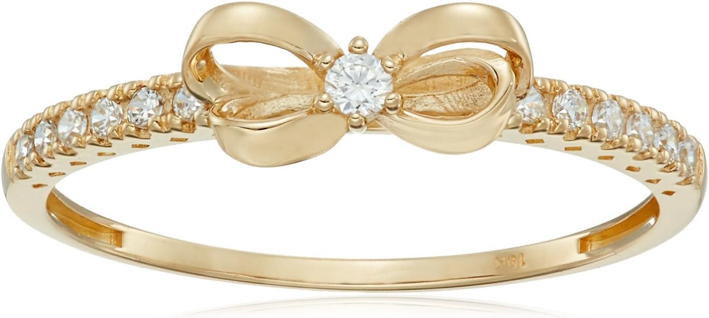 Amazon Essentials 10K Gold Dainty Bow Ring set with Round Cut Infinite Elements Zirconia