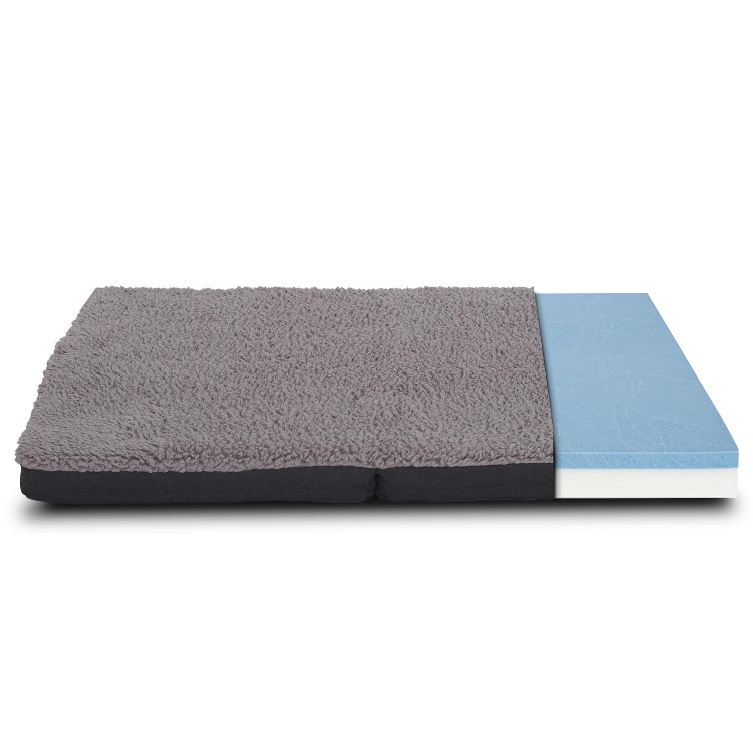 Matelas pliable ergonomique pour chien, anthracite, cuir synthétique et peluche, mousse à mémoire de forme, lavable, pliable avec poignée de transport, dessous antidérapant, 120 x 80 x 5 cm