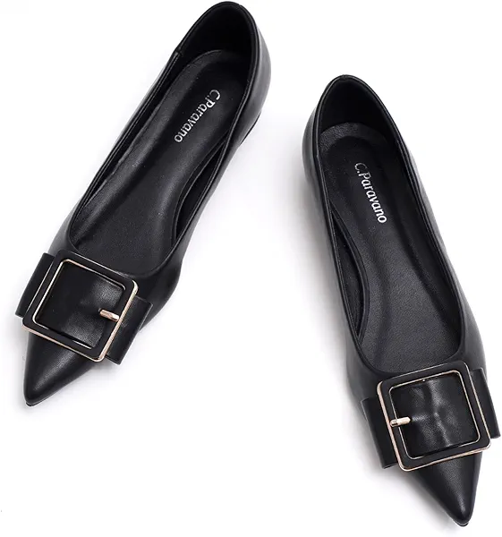 C.Paravano Womens Flats | Pointed Toe Flats | Flat Shoes for Women | Ballet Flats | Black Flat | Work Flats
