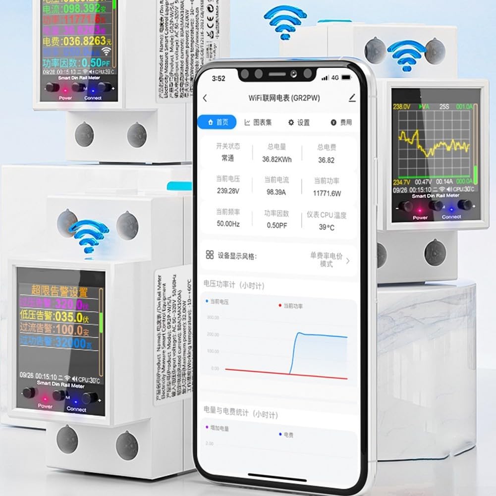 Instrumento montado en riel Gr2pw 100A, interruptor de relé de protección contra sobretensión de electrodomésticos de 50-60 Hz, utilizado para hogar inteligente (interruptor WiFi)