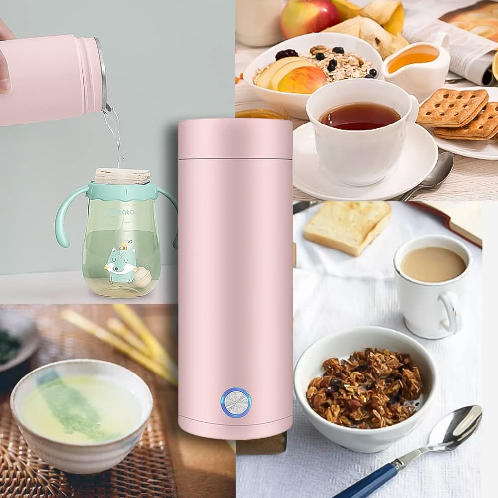 Portable Kettle for Travel，400ML Portable Water Boiler, Travel Electric Kettle, Auto Shut-Off Mini Electric Tea Kettle, Stainless Steel Portable Electric Kettle for Hot Water Making Tea, Coffee (Pink)