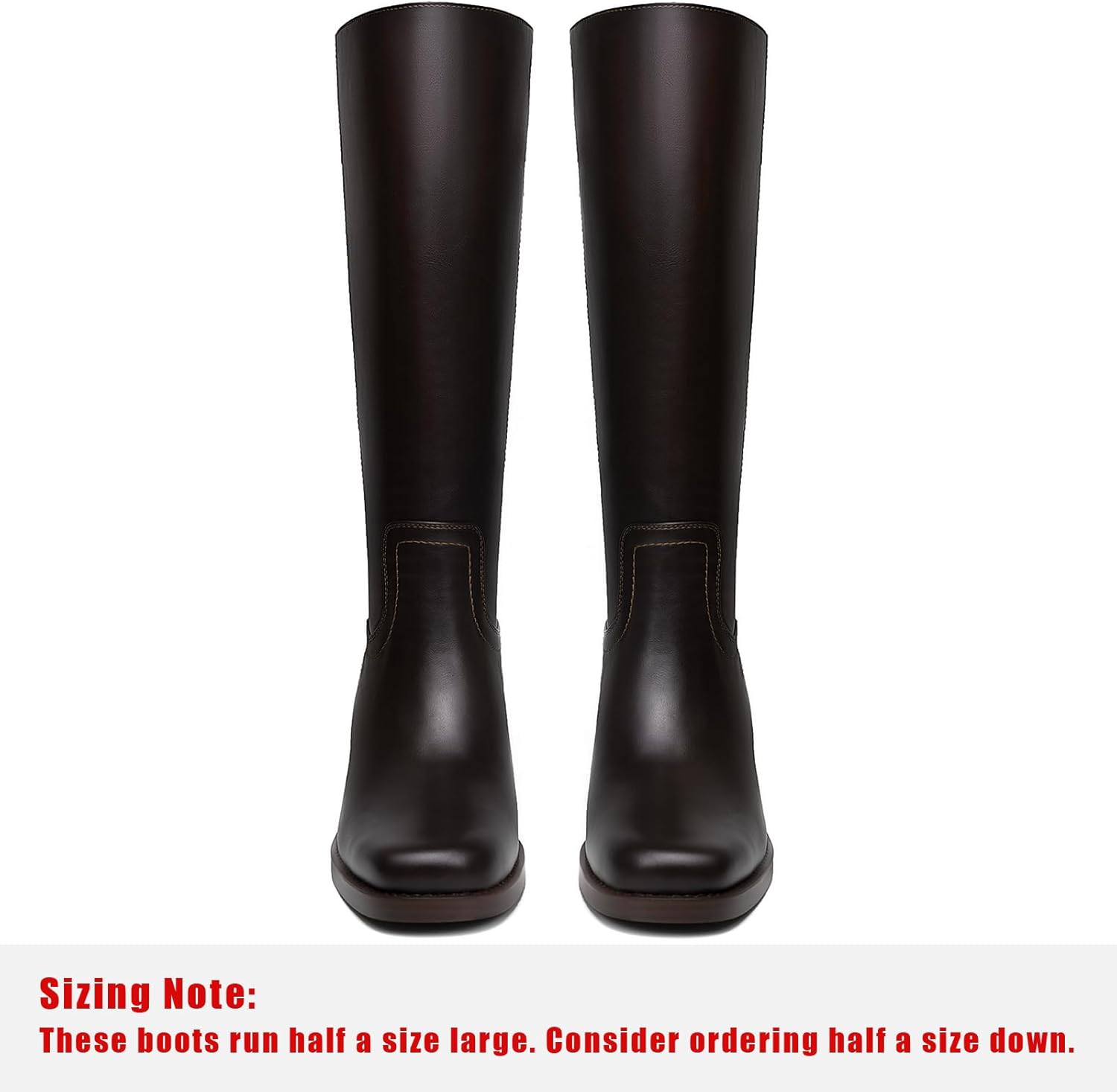 Brown Platform Knee High Boots for Women Square Toe Chunky Block Heel Long Boots Wide Calf Riding Boots Pull on Campus Boots for Women - Image 5