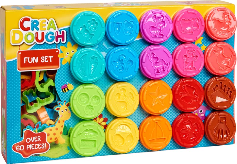 Crea Dough 553225 Plasticine creates dough 20 canisters with accessories fun set Clay, Multicoloured