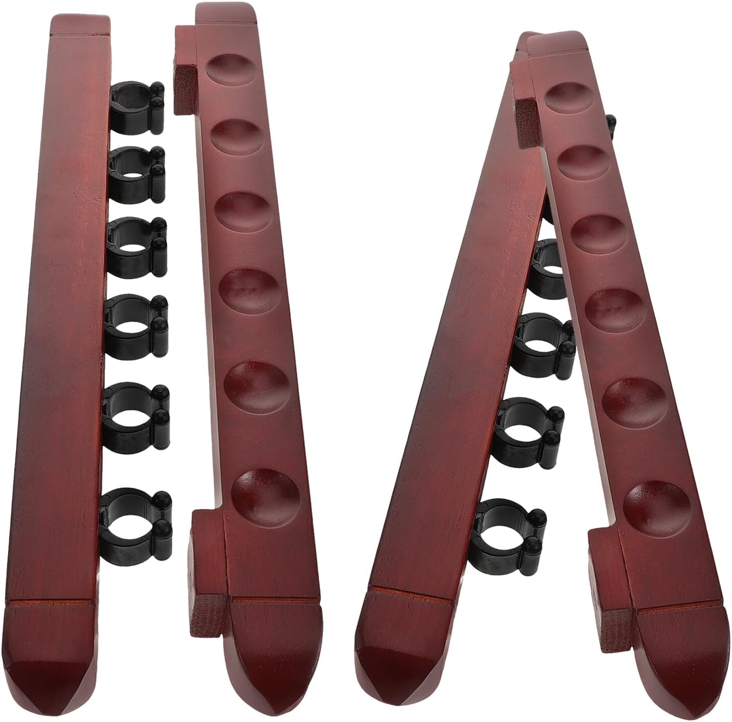 2 Sets Wall-mounted Solid Wood Pool Stick Rack with 6 Slots, Burgundy Billiard Cue Organizer for Home and Bar Players