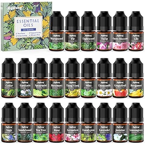 Ätherische Öle Set, 24 Duftöl Ätherische Öle Bio Naturrein für die Kerzen, Seife Machen, Langanhaltende Duftöl für Diffuser, Luftbefeuchter, Duftöle für Körpermassage, Aromatherapie, 6 ml/0,2oz Cover