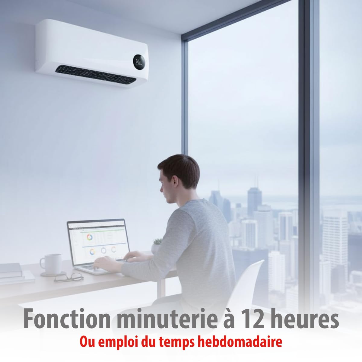alpina Termoventilatore da parete 2000 W, in ceramica, con 2 livelli di potenza e timer, termostato digitale