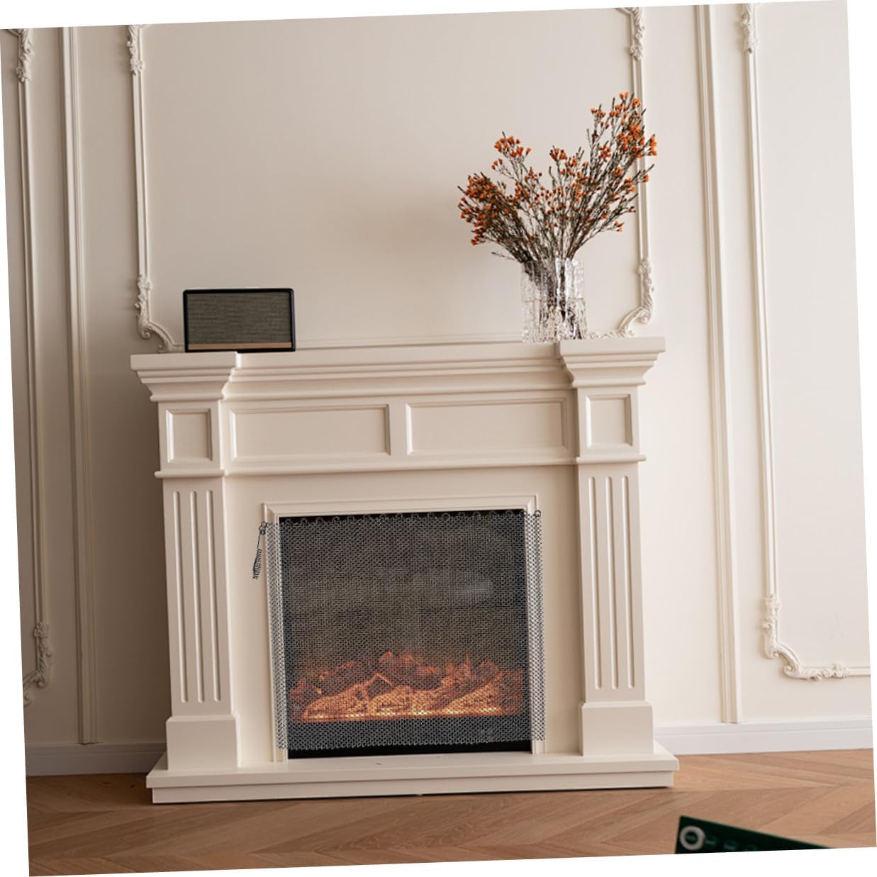 2pcs Fireplace Mesh Screen Curtain 24x22 Inch Fire Resistant Metal Mesh Safety Panels for Wood Burning Stove Protection Home Use