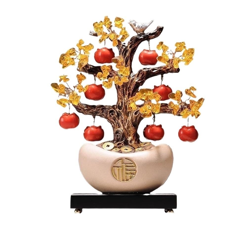 Fortune Crystal Trees Crystal Tree Fortune and Persimmon Pendant, Attracting Wealth Ornaments, Living Room Desk Citrine(White)