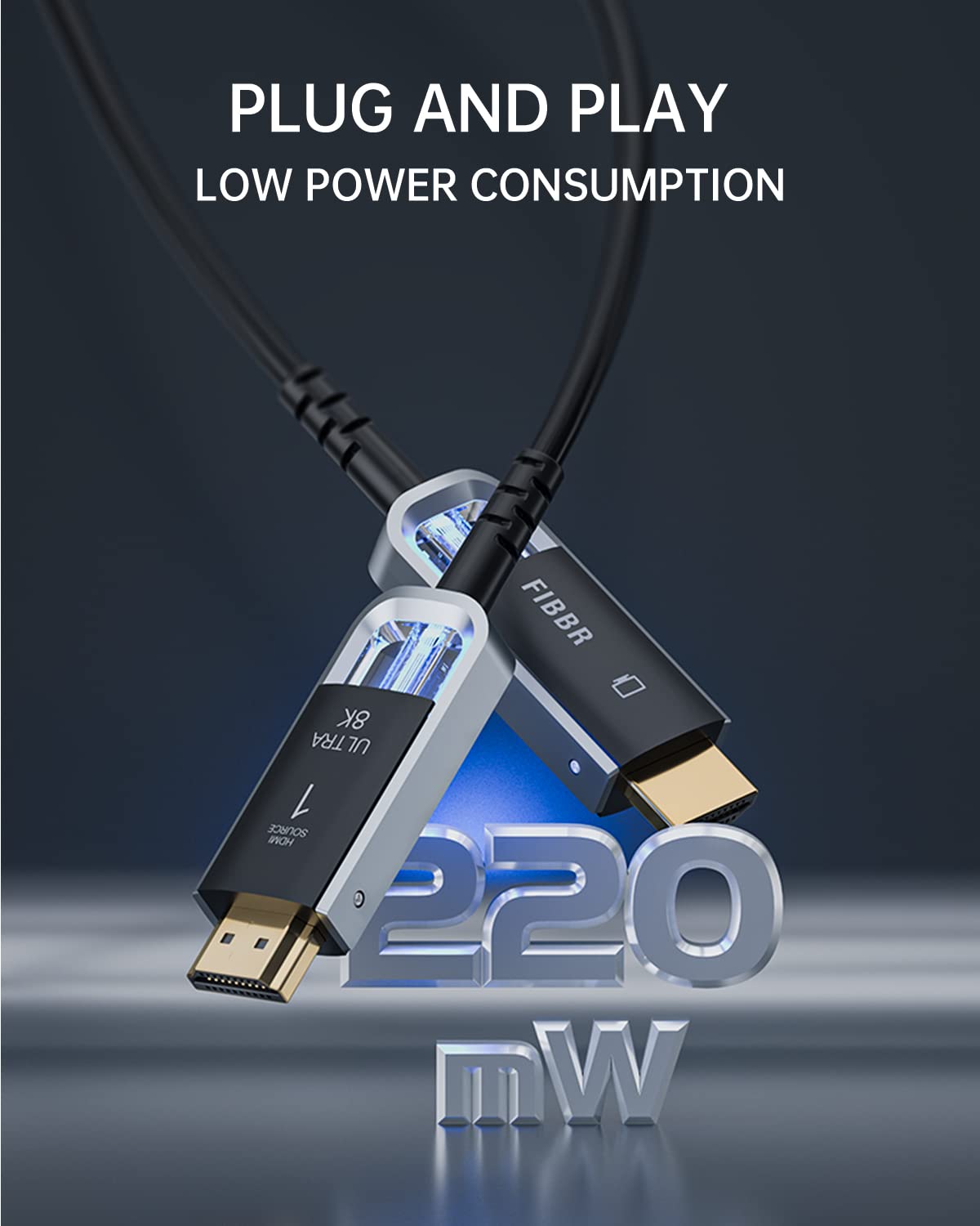 Amazon | FIBBR Ultra8K II 56Gbps ファイバー HDMI 2.1 ケーブル 8M