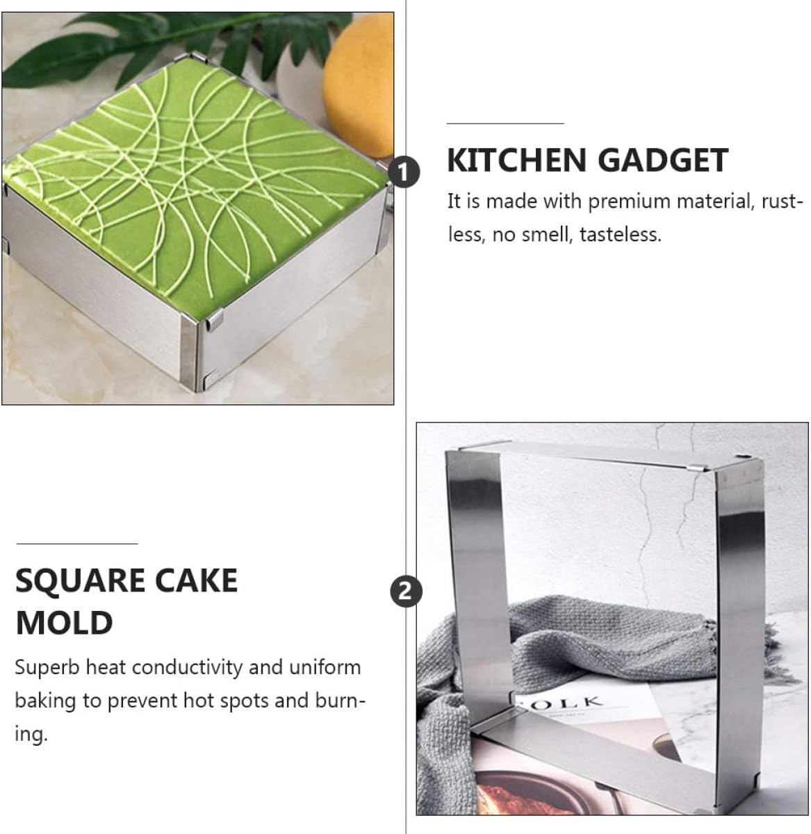 2pcs Adjustable Stainless Steel Square Cake Mould Set for Home Baking Mousse Cake Ring Pan Extendable Design Pastry Dough Cutter for Dessert