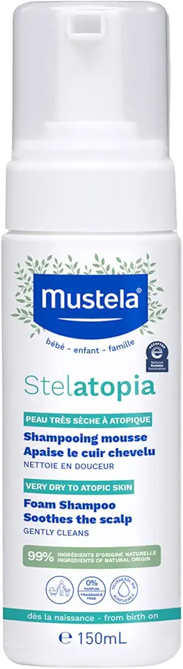 Mustela Stelatopia Eczema-Prone Skin Foam Shampoo for Newborn &amp; Baby with - with Natural Avocado &amp; Sunflower Oil - Fragrance-Free &amp; Tear Free - 5.07 fl. oz.