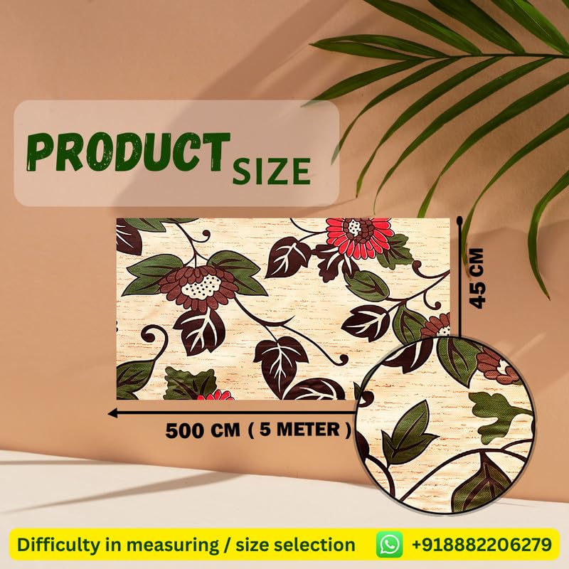 Image of Anti-Slip Kitchen Shelf Liner - 5 Meter Roll, Waterproof Multipurpose Mat for Fridge, Cabinet, Drawer, Trolley & Bathroom - Easy to Cut Floral Blue Print (Beige)