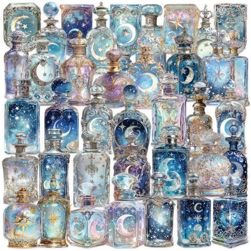 Moon & Celestial Stickers 50 Pack - Transparent PET Galaxy