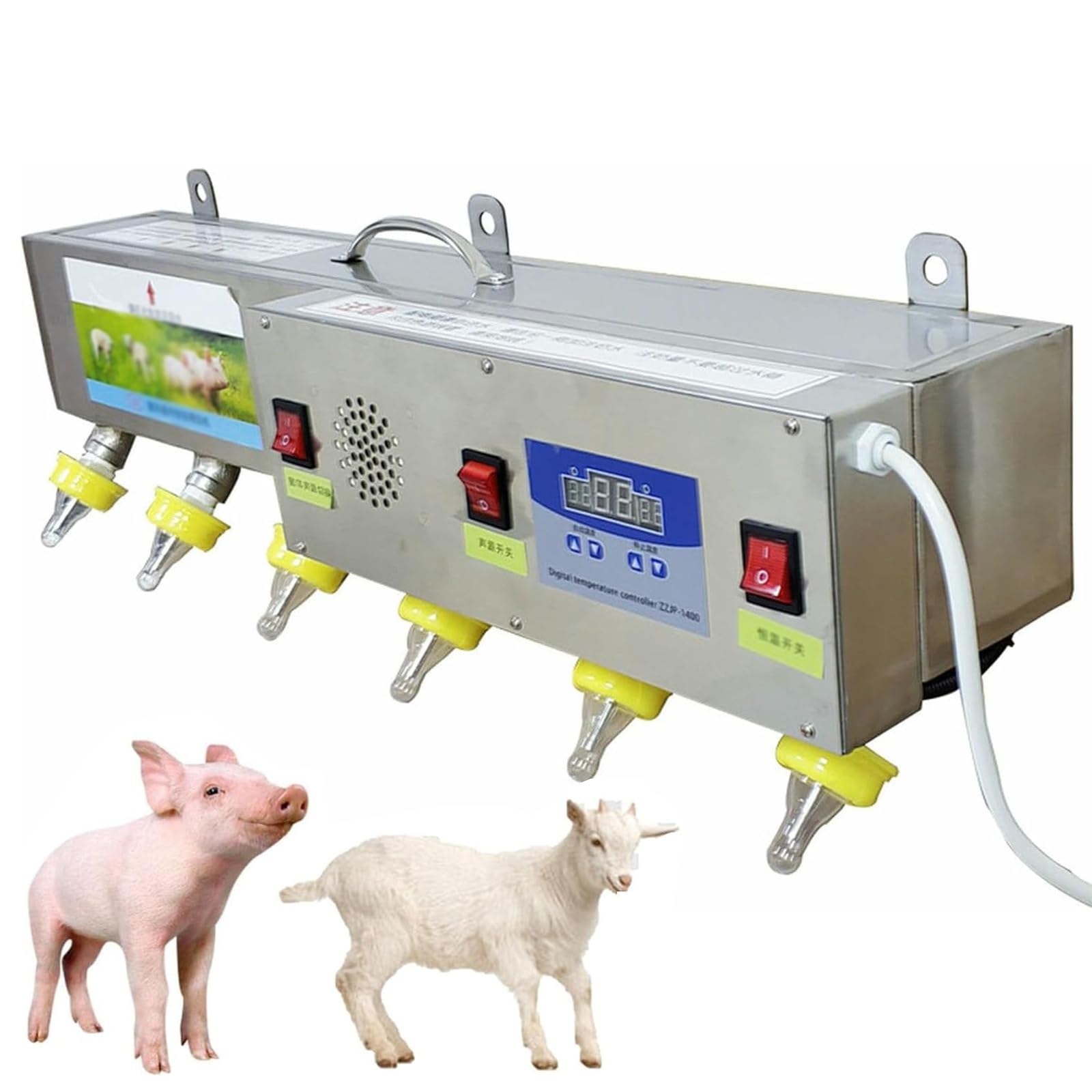 Comederos automáticos de pezones para lechones y corderos, alimentador de leche con sonido simulado, ideal para la cría de granja y gestión de la lactancia del ganado, paquete de 6