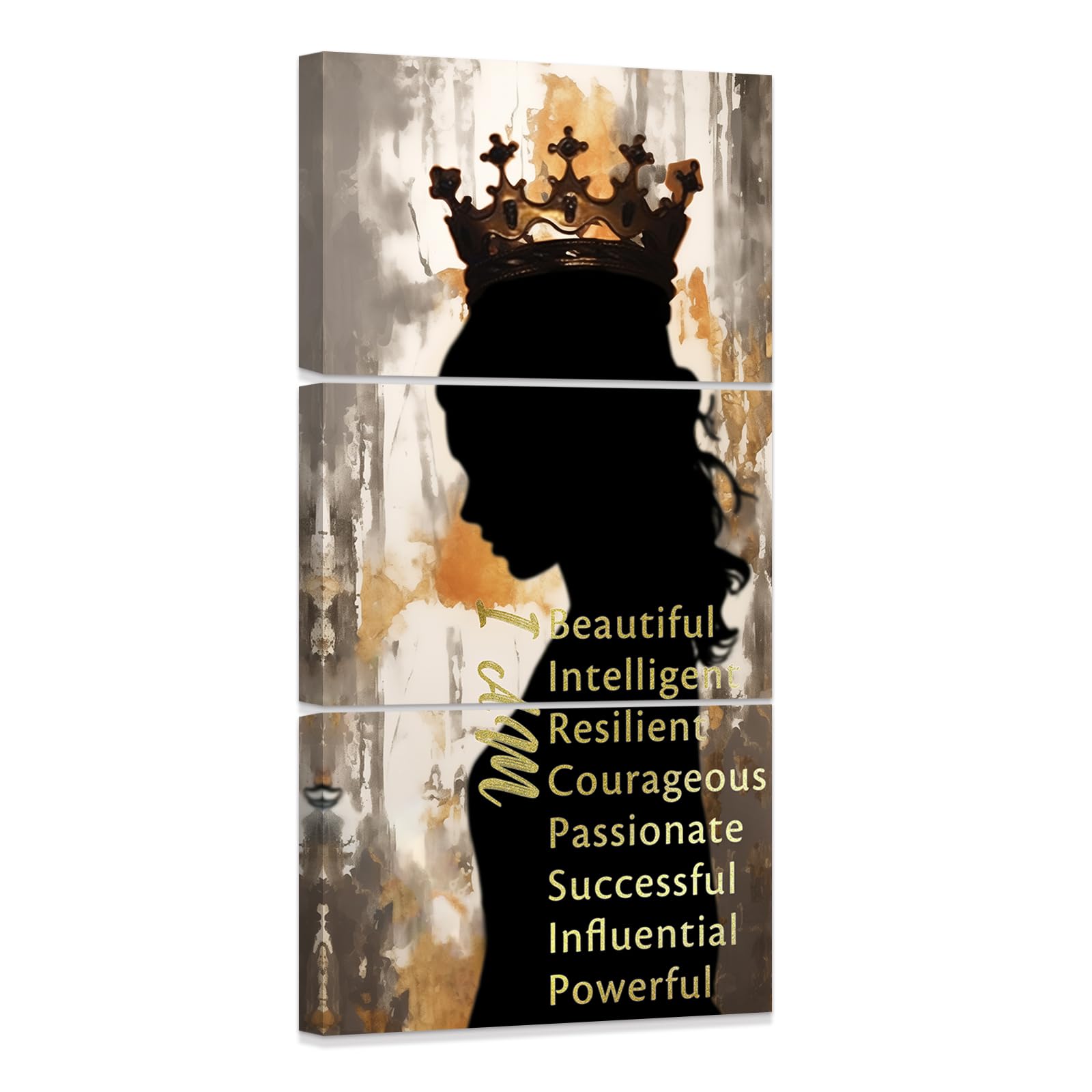 ZXHYWYM African American Wall Art 3 Piece Black Women Pictures Gold Crown Paintings Motivational Queen Canvas Print for Living Room Office Framed (A, (28x35cmx3)) โ image 1
