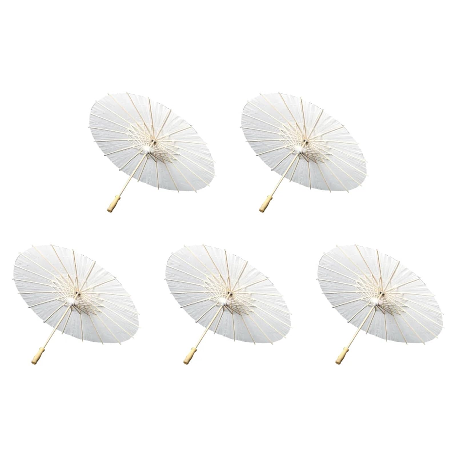 Sonnenschirm Hochzeit 1-5 STÜCKE Sonnenschirm Regenschirme Hochzeit Foto Cosplay Prop 80 cm Papier Regenschirm DIY Weißen Regenschirm Sommer Weißen Party Strand Dekor(60CM 5PCS)
