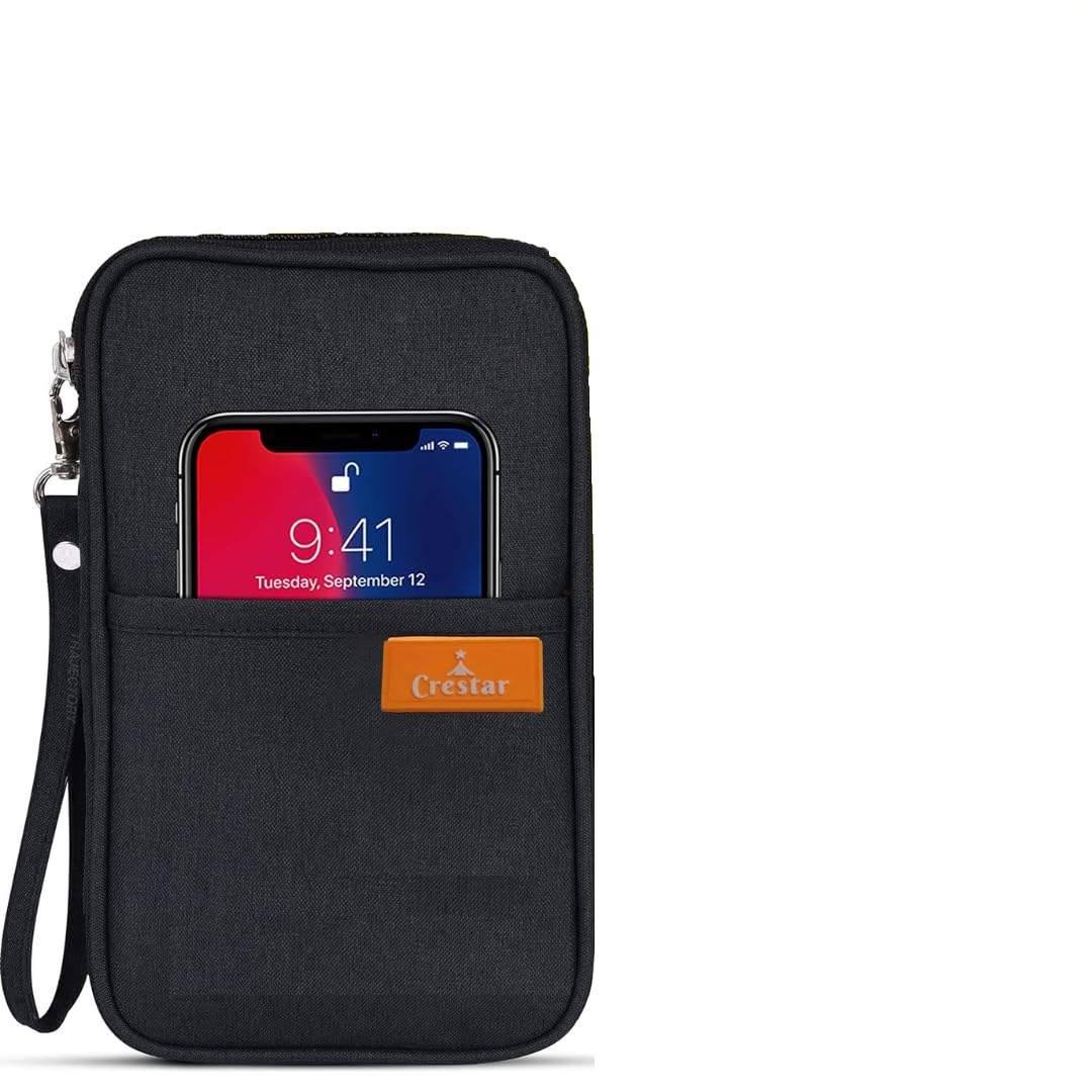CrestarPassport and Card Holder and Wallet Organiser Case for Daily Use and International Trip for Men and Women in Black (Dark Grey)