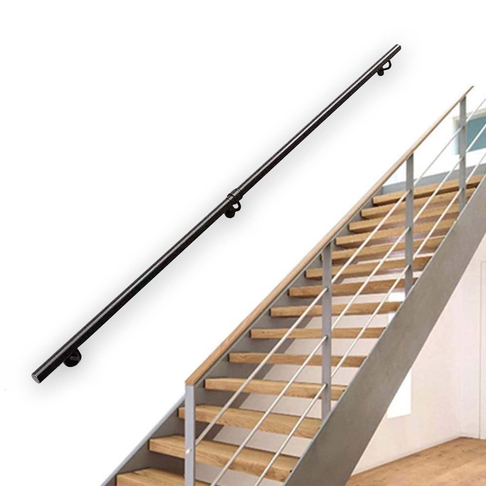 Ringhiera per Scale Moderne da 1, 2, 3, 4, 5, 6 Metri, staffe per Tubi in Ferro battuto Nero con Viti in Metallo, Asta di Supporto per corrimano a Parete Antiscivolo(210cm)