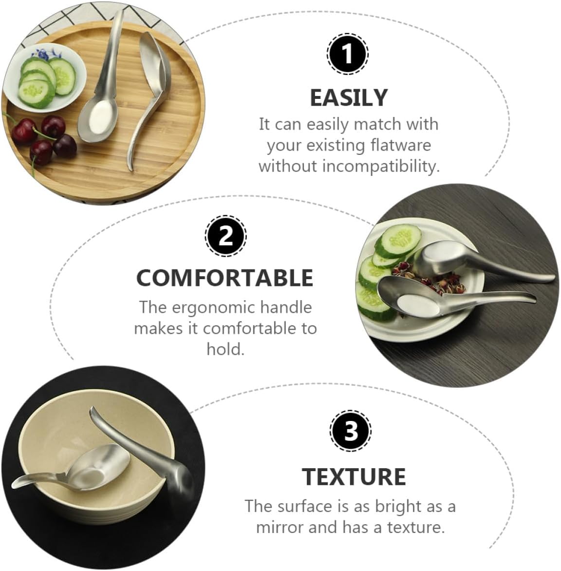 Thickened Stainless Steel Sauce Spoon with Flat Deep Bowl, Polished round Head Dinner Spoon for Kitchen Serving and Dining
