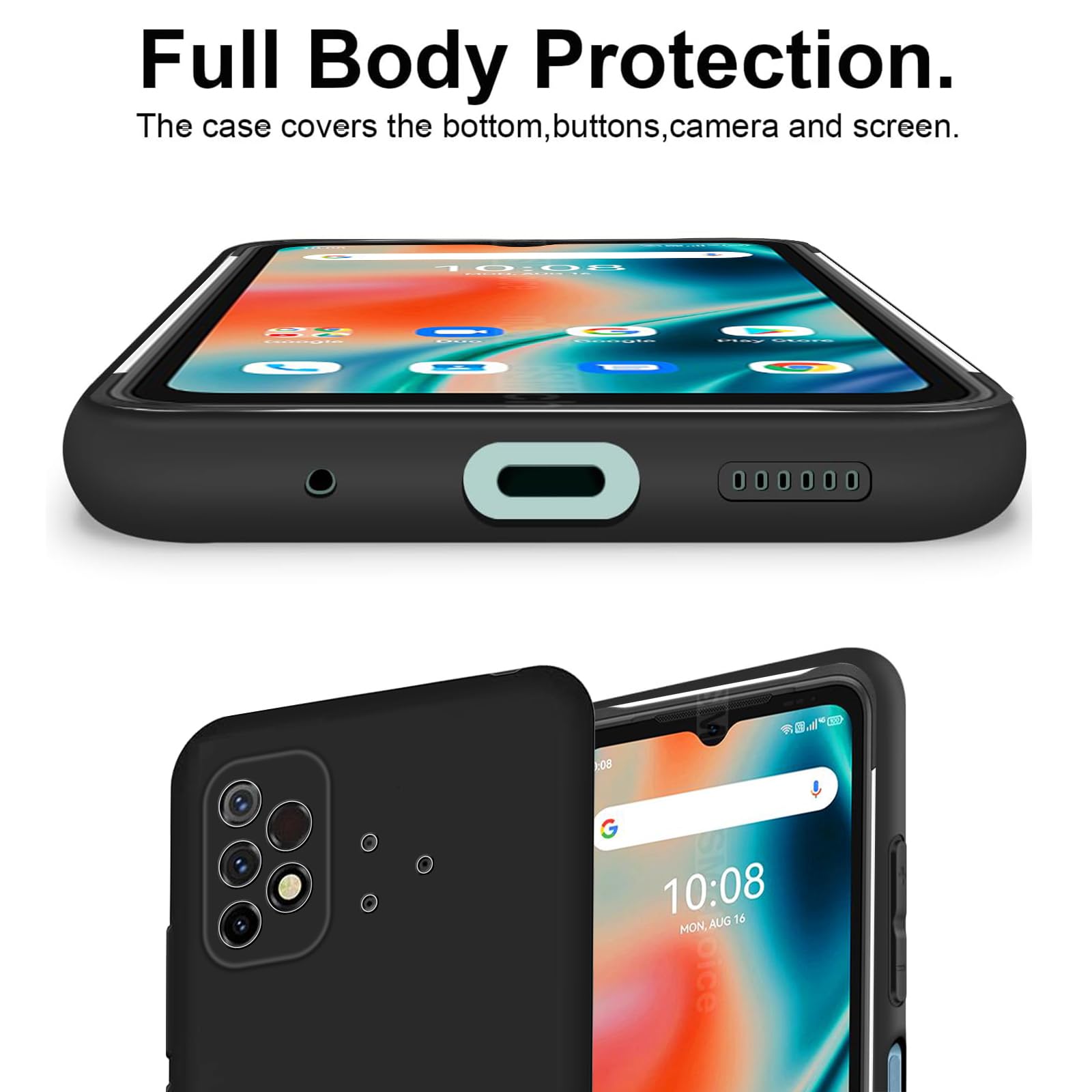 KUSINHOKA Case Compatible with UMIDIGI Bison X10 PRO/Bison X10 + 2 Pack Screen Protector Tempered Glass,Anti Scratch,Drop Protection,Non Slip Soft TPU Thin Full Body Protective Phone Cover,Black - Image 4