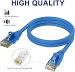 Chat 6 Câble Ethernet 40 ft-bleu, Adoreen Câble Internet Gigabit (4-Colors et 25 à 300 pieds pour la sélection) POE Haute vitesse Cat6 Chat 5e Chat 5 Câble réseau flexible long RJ45 Cord + 15 Attaches
