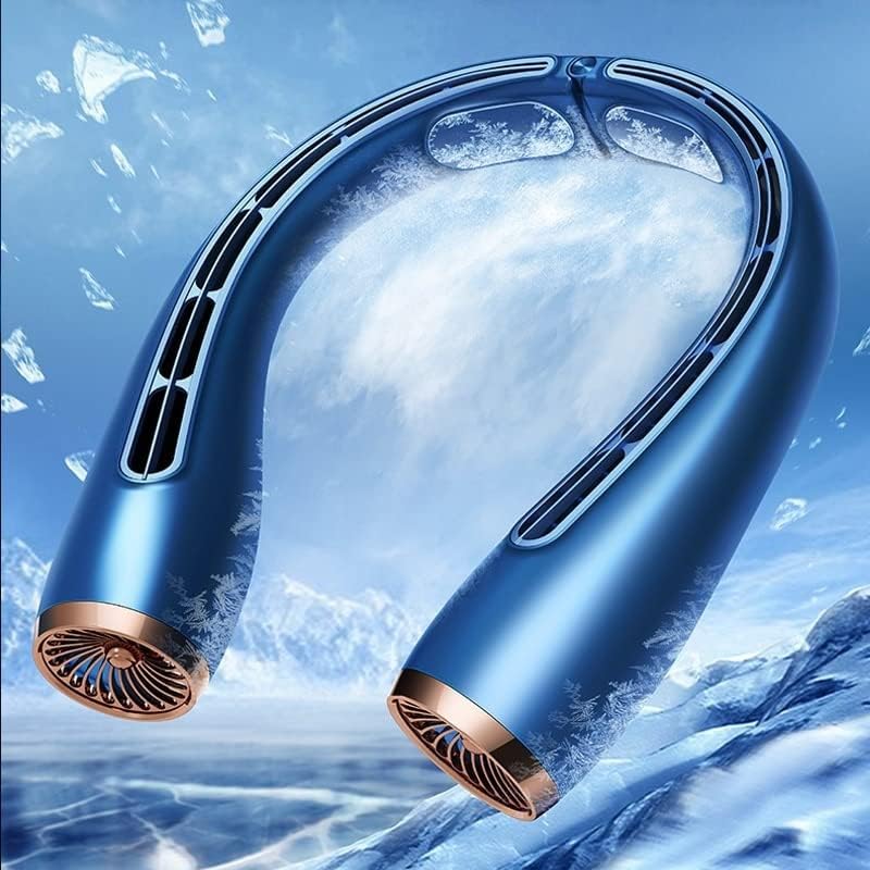 Lmlly Hanging Neck Fan USB Bladeless Turbo Neckband Fan Rechargeable Mute Portable Fan Folding Electric Cooling Fan (Blue)