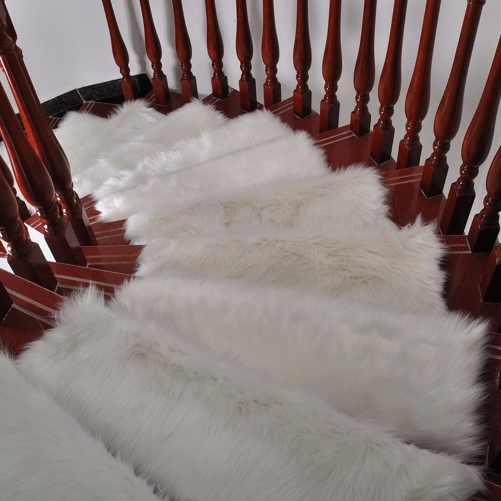 YTBHSHXZ stair treads， 1Pc Fluffy Soft Stairs Non-Slip Plush Carpet Runner Anti-Slip(A,65x24cm)