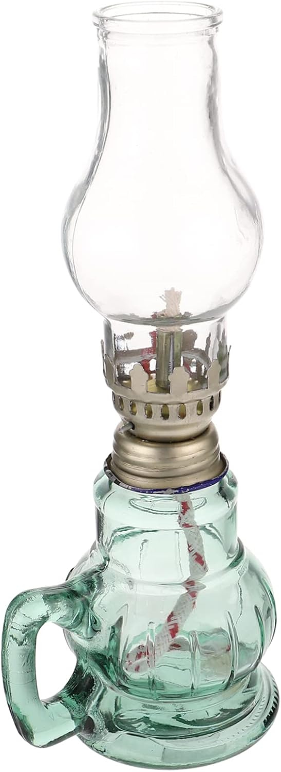 Vintage Glass Kerosene Oil Lamp Retro Home Decor Transparent Elegant Lighting for Indoor Use Emergency and Tabletop Easy to Clean and Use with Unique Lampshade Blue