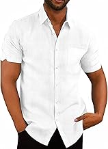 Men's Cotton Linen Short Sleeve Shirt Regular Fit Casual Beach Pocket Summer Shirt