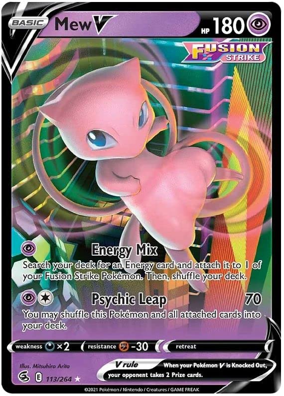 Mew V 113/264 Ultra-Rare Rare Pokemon Card (SWSH Fusion Strike) + 1x TitanCards® Toploader