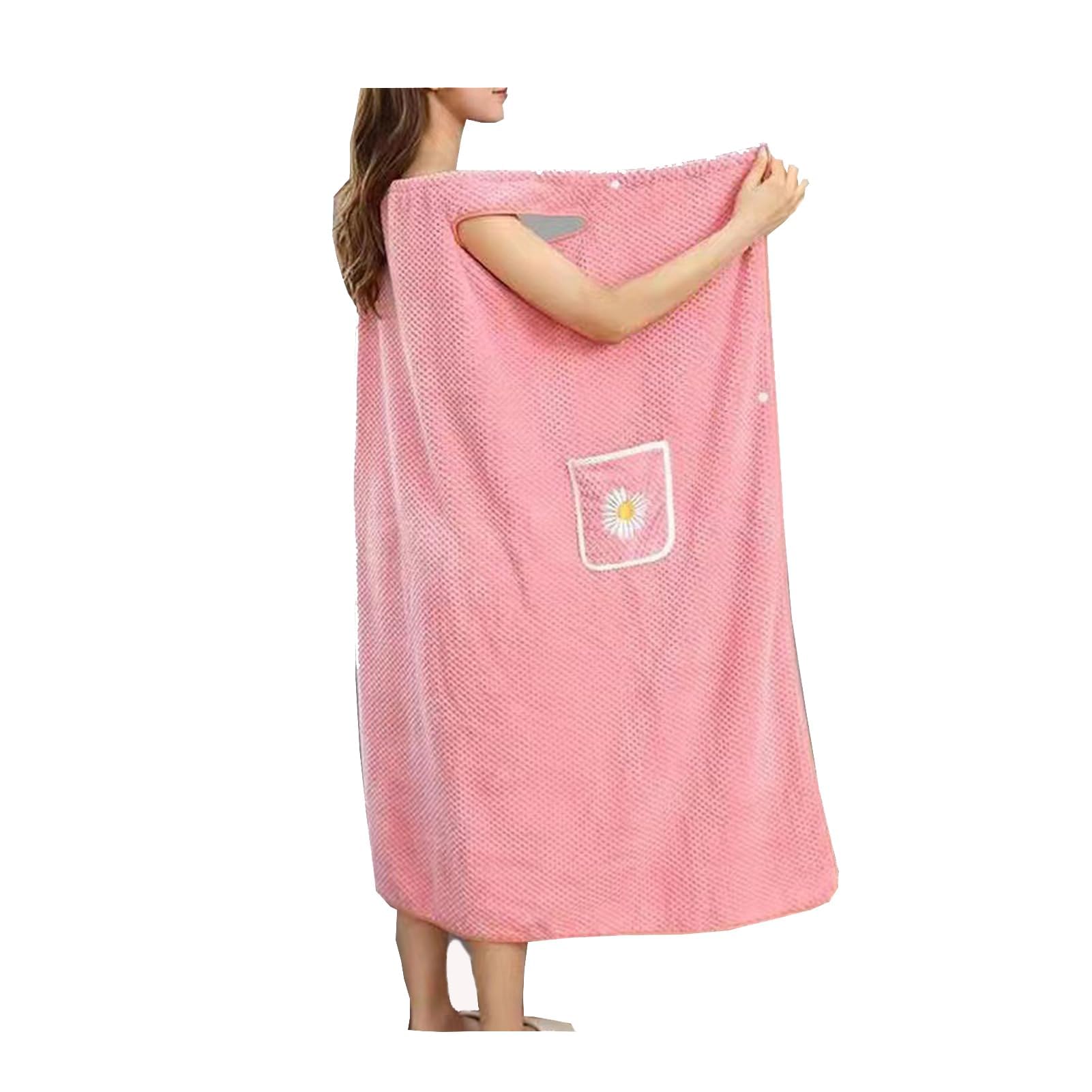1pcs Quick-drying absorbent wearable bathrobe, women's towel wrap bathrobe with adjustable Velcro closure, pockets bath towels