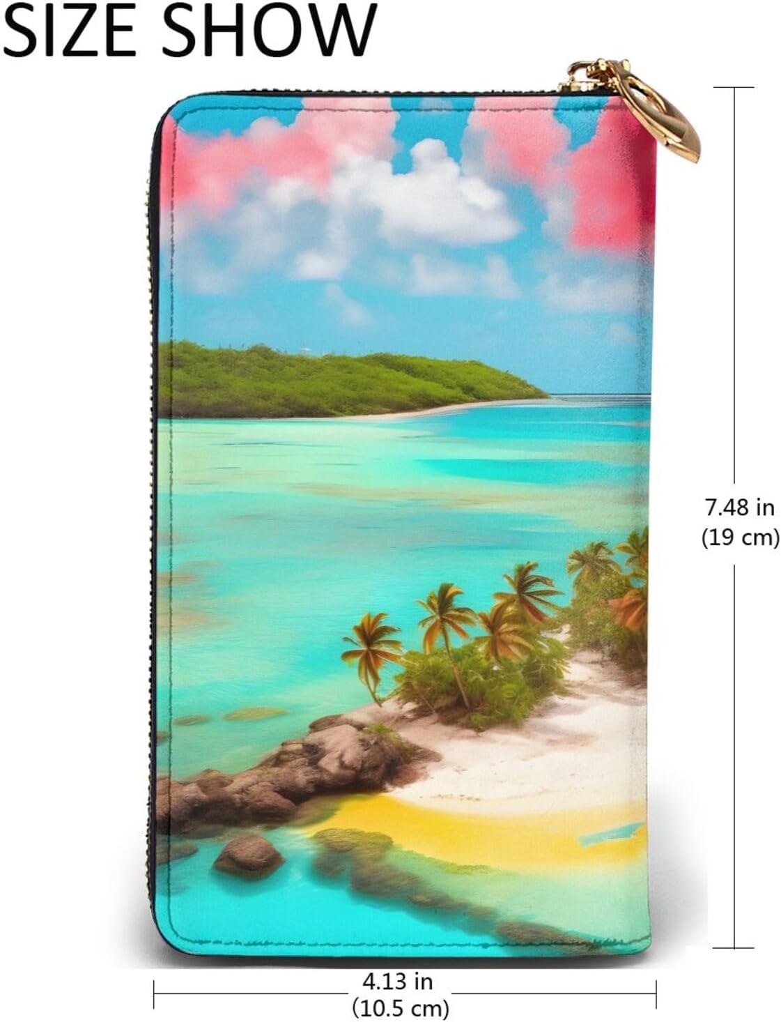 Caribbean Scenery Women's wallet, clutch wallet, with zipper, large capacity.